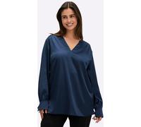 Longbluse SHEEGO, Damen, Gr. 48, blau (dunkelblau), 97% Polyester, 3% Elasthan, unifarben, V-Ausschnitt, Blusen Longbluse (73790309-48) dunkelblau