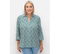 Longbluse SHEEGO, Damen, Gr. 48, blau (petrol, gemustert), 100% Viskose, bedruckt, gemustert, mehrfarbig, V-Ausschnitt, Blusen Longbluse (87300337-48) petrol, gemustert
