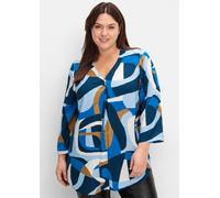 Longbluse SHEEGO, Damen, Gr. 48, blau (tiefblau, gemustert), 100% Viskose, bedruckt, gemustert, mehrfarbig, V-Ausschnitt, Blusen Longbluse (52012234-48) tiefblau, gemustert