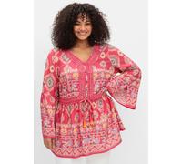 Longbluse SHEEGO, Damen, Gr. 48, rot (rot, gemustert), 100% Viskose, bedruckt, ethno, gemustert, mehrfarbig, V-Ausschnitt, Blusen Longbluse (22484023-48) rot, gemustert