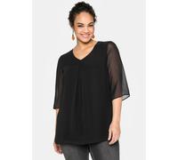 Tunika SHEEGO "Große Größen" Gr. 48, schwarz Damen Tuniken 3/4 arm im Lagenlook, mit Chiffon (63080114-48)