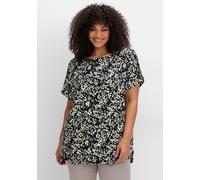 Longbluse SHEEGO, Damen, Gr. 48, schwarz (schwarz bedruckt), 100% Viskose, gemustert, Rundhals, Blusen Longbluse (72080815-48) schwarz bedruckt