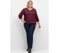 Longbluse SHEEGO, Damen, Gr. 50, beere, gemustert, 100% Viskose, gemustert, mehrfarbig, V-Ausschnitt, Blusen Longbluse (79661827-50) beere, gemustert