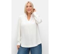 Longbluse SHEEGO, Damen, Gr. 50, beige (ecru), 100% Viskose, unifarben, V-Ausschnitt, Blusen Longbluse (59576038-50) ecru
