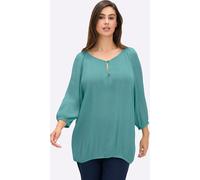Longbluse SHEEGO, Damen, Gr. 50, blau (ozean), 100% Viskose, unifarben, V-Ausschnitt, Blusen Longbluse (27524165-50) ozean