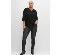 Longbluse SHEEGO, Damen, Gr. 50, schwarz, 100% Viskose, unifarben, V-Ausschnitt, Blusen Longbluse (16175348-50) schwarz