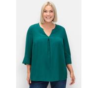 Longbluse SHEEGO, Damen, Gr. 52, blau (petrol), 100% Viskose, unifarben, V-Ausschnitt, Blusen Longbluse (65003850-52) petrol