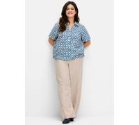 Longbluse SHEEGO, Damen, Gr. 54, beige (champagner, gemustert), 87% Modal, 13% Polyamid, gemustert, V-Ausschnitt, Langarm, Blusen (76881162-54) champagner, gemustert