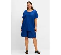 Longbluse SHEEGO, Damen, Gr. 54, blau (blaubeere), 56% Viskose, 43% Polyester, 1% Elasthan, unifarben, Rundhals, 3/4-Ärmel, Blusen (35616046-54) blaubeere