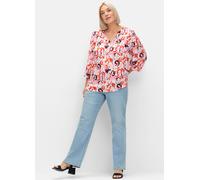 Longbluse SHEEGO, Damen, Gr. 54, blau (tiefblau, pink gemustert), 100% Viskose, gemustert, Rundhals, Blusen Longbluse (34176738-54) tiefblau, pink gemustert