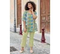 Longbluse SHEEGO, Damen, Gr. 54, ecru, pistazie, bedruckt, 100% Viskose, geblümt, gemustert, kariert, mehrfarbig, Rundhals, Blusen Longbluse (16780527-54) ecru, pistazie, bedruckt