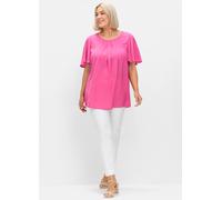 Longbluse SHEEGO, Damen, Gr. 54, pink (fuchsia), 100% Viskose, unifarben, Rundhals, Blusen Longbluse (17731866-54) fuchsia
