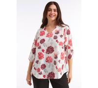 Longbluse SHEEGO, Damen, Gr. 54, rosa (champagner, erdbeere, bedruckt), 100% Polyester, geblümt, gemustert, mehrfarbig, V-Ausschnitt, Blusen Longbluse (38916653-54) champagner, erdbeere, bedruckt