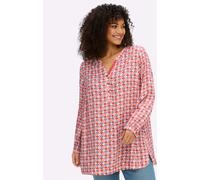 Longbluse SHEEGO, Damen, Gr. 54, weiß, erdbeere, bedruckt, 100% Viskose, gemustert, mehrfarbig, Rundhals, Blusen Longbluse (88142409-54) weiß, erdbeere, bedruckt