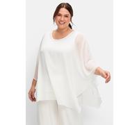 Longbluse SHEEGO, Damen, Gr. 54, weiß (sanftes weiß), 100% Polyester, unifarben, Rundhals, Blusen Longbluse (88755831-54) sanftes weiß