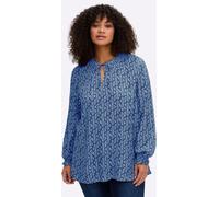 Longbluse SHEEGO, Damen, Gr. 56, blau (jeansblau, gemustert), 100% Viskose, bedruckt, geblümt, gemustert, mehrfarbig, V-Ausschnitt, Blusen Longbluse (48103316-56) jeansblau, gemustert