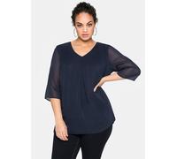 Chiffonbluse SHEEGO, Damen, Gr. 56, blau (marine), 100% Polyester, unifarben, V-Ausschnitt, Blusen Chiffonbluse (67061557-56) marine