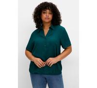 Longbluse SHEEGO, Damen, Gr. 56, blau (petrol), 89% Viskose, 11% Polyamid, unifarben, V-Ausschnitt, Blusen Longbluse (57109450-56) petrol