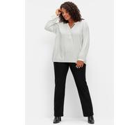 Longbluse SHEEGO, Damen, Gr. 56, schwarz (schwarz, weiß, gemustert), 100% Viskose, geblümt, gemustert, unifarben, Rundhals, Blusen Longbluse (69554533-56) schwarz, weiß, gemustert