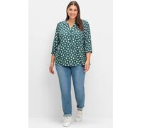 Longbluse SHEEGO, Damen, Gr. 58, grün (tiefgrün, gemustert), 100% Lyocell TENCEL™, bedruckt, gemustert, mehrfarbig, V-Ausschnitt, Blusen Longbluse (40744157-58) tiefgrün, gemustert