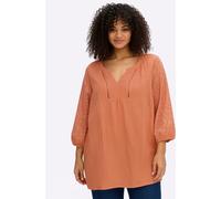 Longbluse SHEEGO, Damen, Gr. 58, orange (papaya), 100% Baumwolle, Ärmel:100% Baumwolle, unifarben, V-Ausschnitt, Blusen Longbluse (44691808-58) papaya