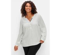 Longbluse SHEEGO, Damen, Gr. 58, schwarz (schwarz, weiß, gemustert), 100% Viskose, geblümt, gemustert, unifarben, Rundhals, Blusen Longbluse (69554533-58) schwarz, weiß, gemustert