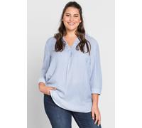 Longbluse SHEEGO, Damen, Gr. 58, weiß (hellblau, weiß), 100% Viskose, gemustert, mehrfarbig, Rundhals, Blusen Longbluse (49126027-58) hellblau, weiß