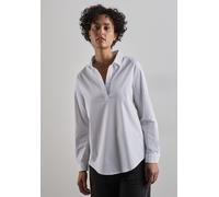 Longbluse STREET ONE, Damen, Gr. 38, weiß (sanftes weiß), Web, 79% Baumwolle, 19% Polyamid, 2% Elasthan, gestreift, normal lang, V-Ausschnitt, Bündchen, Blusen, aus Baumwolle mit Stretchanteil (172486