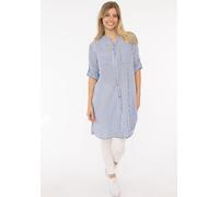 Longbluse ZWILLINGSHERZ ""Kida"", Damen, blau (jeans), Web, Obermaterial: 100% Baumwolle, gestreift, comfort fit lang, V-Ausschnitt, Krempelärmel 1-Knopf-Manschette, Blusen Longbluse, One Size, Streif