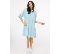 Longbluse ZWILLINGSHERZ "Kida", Damen, blau (türkis), Web, Obermaterial: 100% Baumwolle, comfort fit lang, V-Ausschnitt, Krempelärmel 1-Knopf-Manschette, Blusen Longbluse, One Size, Streifen, Knopflei