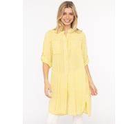 Longbluse ZWILLINGSHERZ ""Kida"", Damen, gelb, Web, Obermaterial: 100% Baumwolle, comfort fit lang, V-Ausschnitt, Krempelärmel 1-Knopf-Manschette, Blusen Longbluse, One Size, Streifen, Knopfleiste, Br