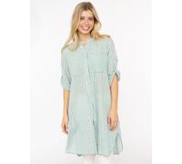 Longbluse ZWILLINGSHERZ ""Kida"", Damen, grün, Web, Obermaterial: 100% Baumwolle, comfort fit lang, V-Ausschnitt, Krempelärmel 1-Knopf-Manschette, Blusen Longbluse, One Size, Streifen, Knopfleiste, Br