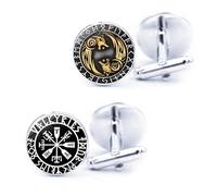 LONGHAO 2 Paar,Wikinger Stil Manschetten Knöpfe,Manschettenknöpfe Herren mit Wikinger Runen Muster,Nordic Viking Manschettenknöpfe,Hemden Cufflinks Retro klassische,für vatertagsgeschenk für papa