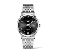 Longines Record Sunray Herren-Armbanduhr, schwarzes Zifferblatt, Automatik, L2.821.4.56.6, Schwarz , Armband