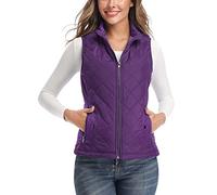 LONGKING Damen Weste Leicht Stehkragen Weste Steppweste mit Reißverschluss Ärmellose Oberteile Tops Coat Jacke Outdoor Lila L