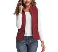 LONGKING Damen Weste Leicht Stehkragen Weste Steppweste mit Reißverschluss Ärmellose Oberteile Tops Coat Jacke Outdoor Rot XXL