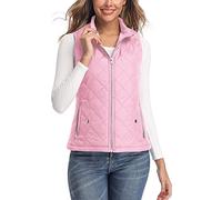 LONGKING Damen Weste Leicht Stehkragen Weste Steppweste mit Reißverschluss Ärmellose Oberteile Tops Coat Jacke Outdoor Rosa XS