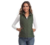 LONGKING Outwear-Weste für Damen, Stehkragen, leicht, Reißverschluss, Steppweste, Grün (Army Green), L