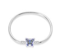 LONGLUCK Armkette Damen Silber 925 Schlange Kette Libellen und vierblättriges KleeblattAnhänger Beads Charm Armband mit 5A Cubic Zirconia für Frauen Geschenk für Sie