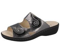 LONGO 1112521 Damen Pantolette Hausschuhe Schlüpfschuhe silber grau Effektleder