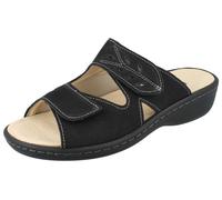 LONGO Damen Pantolette Hausschuhe Schlappen schwarz Nubukleder Stretch