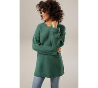 Longpullover ANISTON CASUAL, Damen, Gr. 36, grün (petrolgrün, meliert), Grobstrick, Obermaterial: 100% Polyacryl, meliert, sehr weit Po-bedeckend, V-Ausschnitt, Strickbündchen, Pullover Longpullover, 
