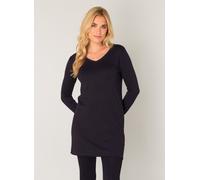 Longpullover BASE LEVEL "BAS-YOLA-LONG-PULLOVER", Damen, Gr. 42, blau (dunkelblau), Feinstrick, Obermaterial: 80% Viskose, 20% Polyamid, leicht glänzend, Basic, figurbetont hüftbedeckend, V-Ausschnitt