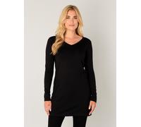 Longpullover BASE LEVEL "BAS-YOLA-LONG-PULLOVER", Damen, Gr. 48, schwarz, Feinstrick, Obermaterial: 80% Viskose, 20% Polyamid, leicht glänzend, Basic, figurbetont hüftbedeckend, V-Ausschnitt, 1-Knopf-