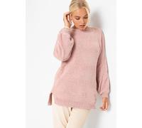 Longpullover BONPRIX "Chenille-Longpullover", Damen, Gr. 40/42 (M), rosa (vintagerosa), Obermaterial: 100% Polyester, bequem, Pullover Longpullover, aus Chenille, mit breitem U-Boot-Ausschnitt, für kü