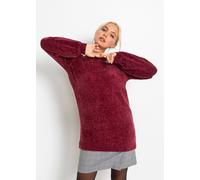 Longpullover BONPRIX "Chenille-Longpullover", Damen, Gr. 40/42 (M), rot (ahornrot), Strick, Obermaterial: 100% Polyester, bequem Po-bedeckend, U-Boot-Ausschnitt, weit Strickbund, Pullover Longpullover