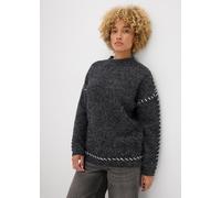 Longpullover BONPRIX, Damen, Gr. 44/46 (L), grau (schwarz, wollweiß), Obermaterial: 72% Polyester, 25% Polyacryl, 3% Elasthan, oversize, Pullover Longpullover, mit hüftbedeckender Länge, Oversize-Pass
