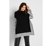 Longpullover BONPRIX, Damen, Gr. 44/46 (L), schwarz (schwarz, wollweiß), Feinstrick, Obermaterial: 80% Viskose, 20% Polyamid, mehrfarbig, oversize ca. Mitte Oberschenkel, Rundhals, Pullover Longpullov
