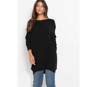 Longpullover BONPRIX, Damen, Gr. 44/46 (L), schwarz, Strick, Obermaterial: 50% Viskose, 26% Polyamid, 24% Polyester, unifarben, oversize ca. Mitte Oberschenkel, Rundhals, Strickkante, Pullover Longpul