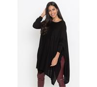 Longpullover BONPRIX "Long-Pullover aus Viskose-Mix", Damen, Gr. 44/46 (L), schwarz, Feinstrick, Obermaterial: 50% Polyacryl, 50% Viskose, unifarben, oversize knieumspielend, Rundhals, Strickbündchen,